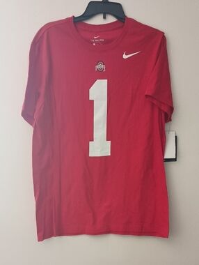 Nike Men’s Red Ohio State Tee with White Number 1 Fields